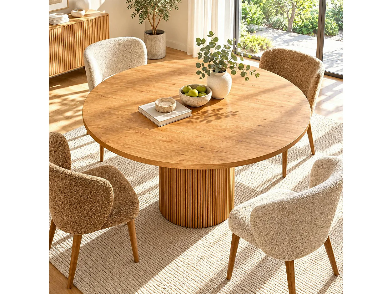 Table à manger ronde chêne clair pied rainuré Ø150 cm IENA