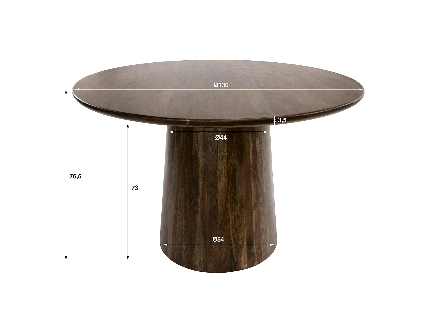 Table ronde en bois d'acacia foncé design organique Ø130 cm NAKO