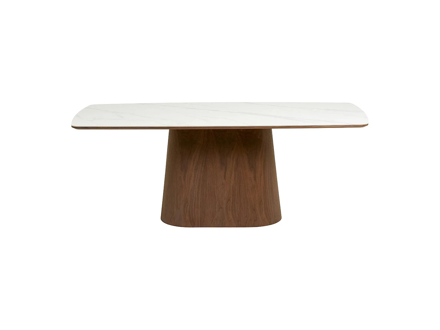 Table à manger plateau céramique aspect travertin 200 cm, pied bois foncé PRATO