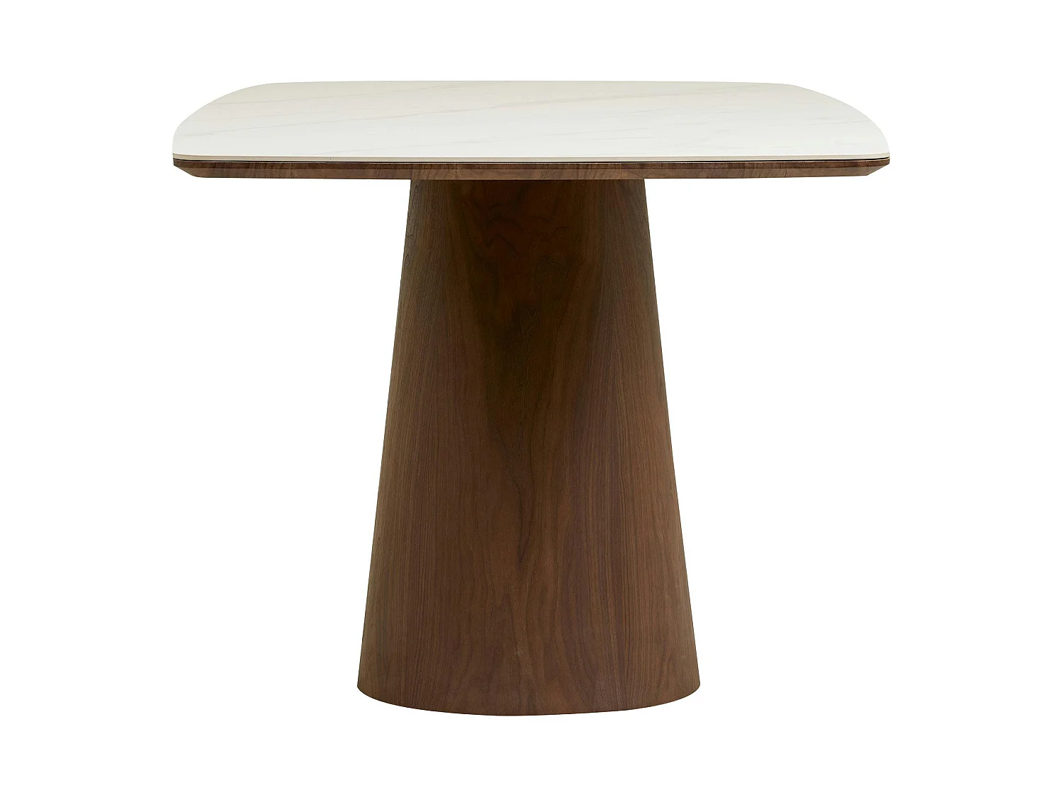 Table à manger plateau céramique aspect travertin 200 cm, pied bois foncé PRATO
