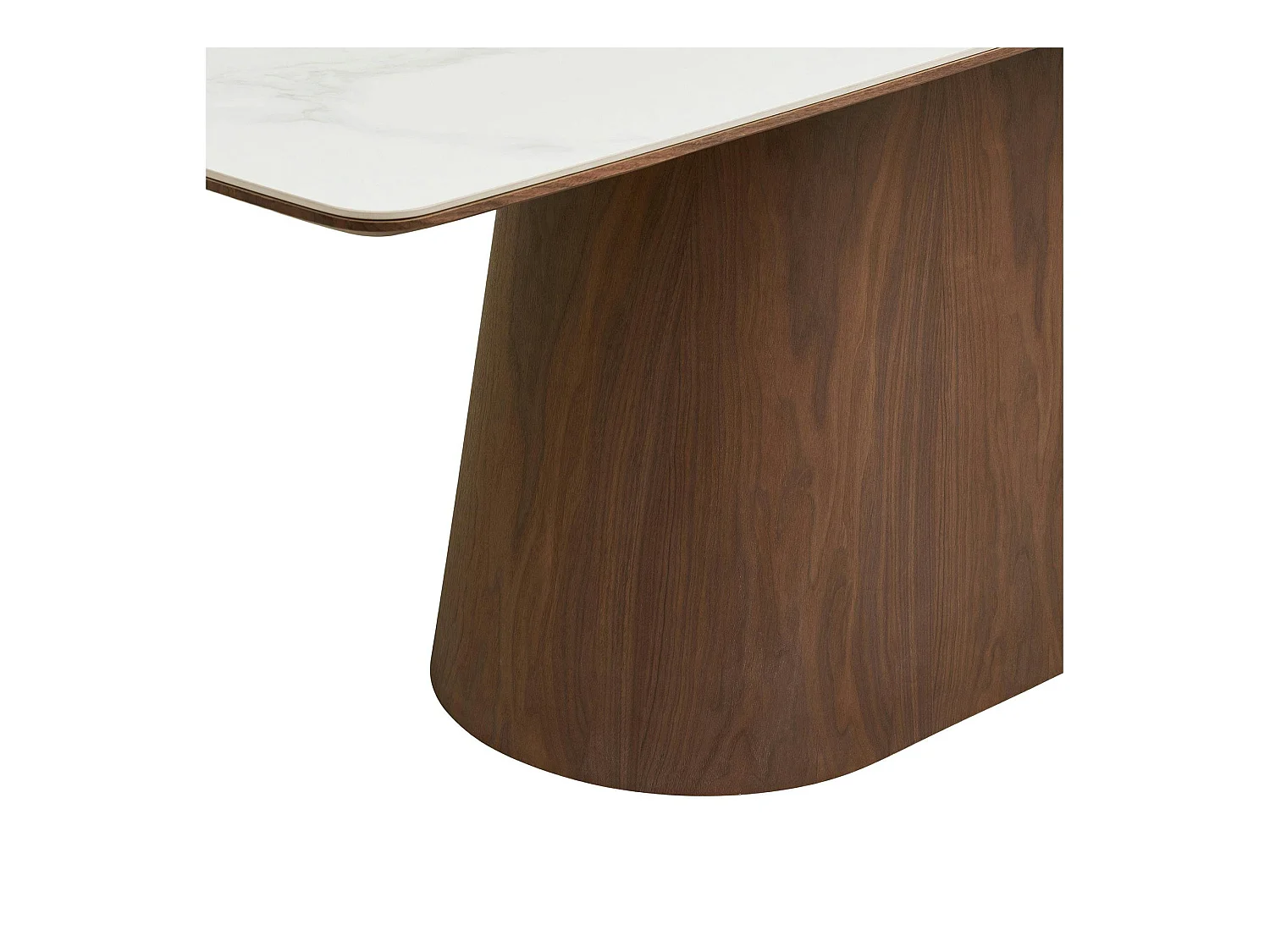 Table à manger plateau céramique aspect travertin 200 cm, pied bois foncé PRATO