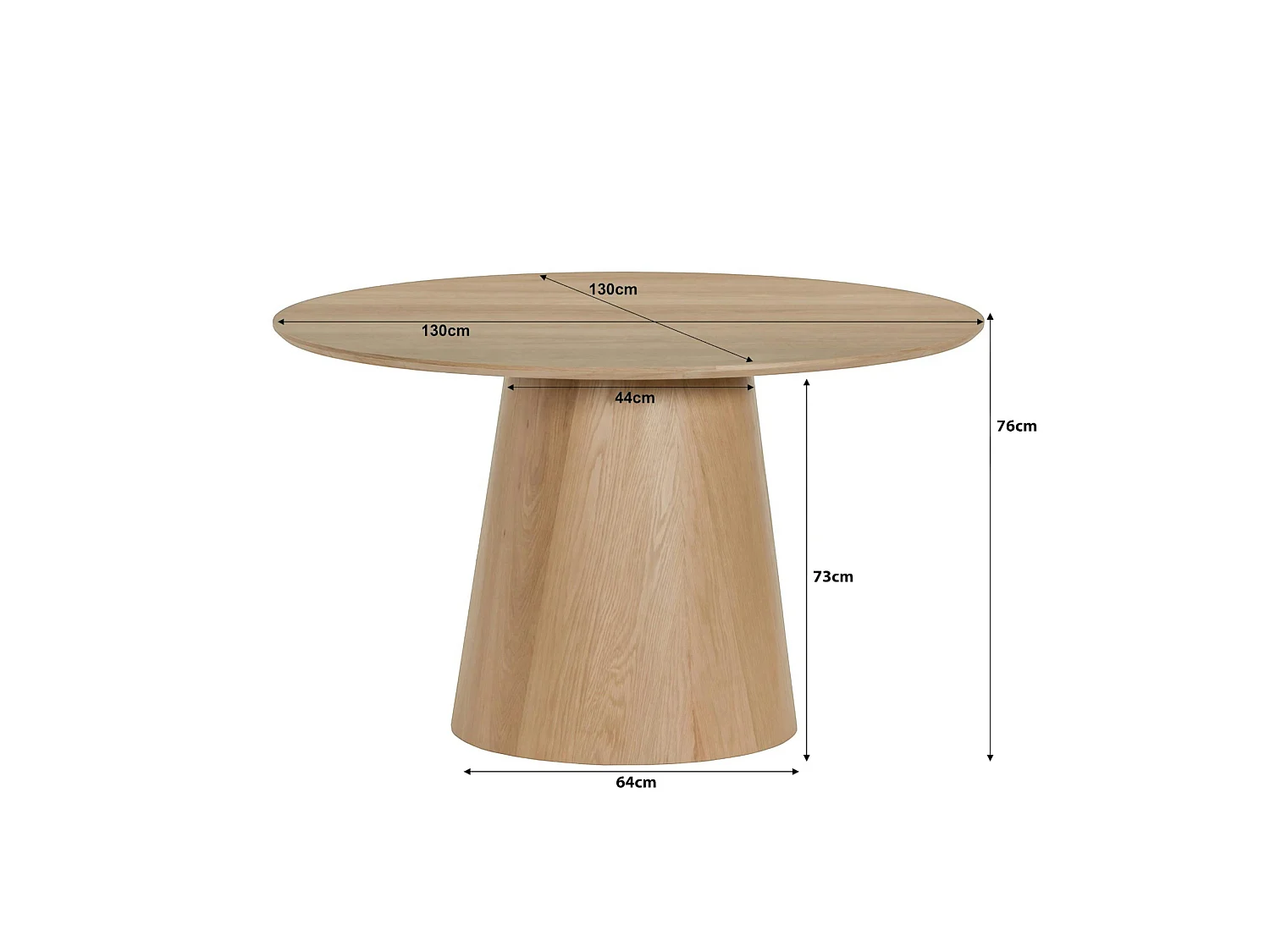 Table à manger ronde en chêne clair Ø130 cm LOREN
