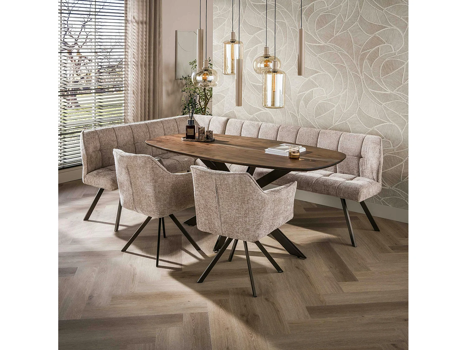Table à manger bois d'acacia foncé bords arrondis 180 cm NAKO
