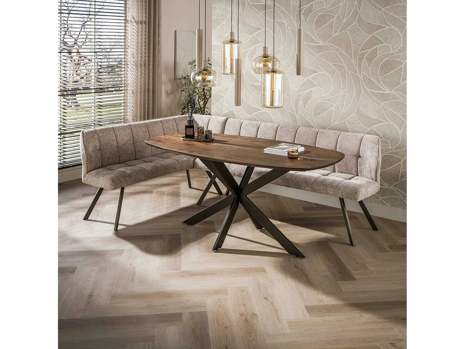 Table à manger bois d'acacia foncé bords arrondis 180 cm NAKO