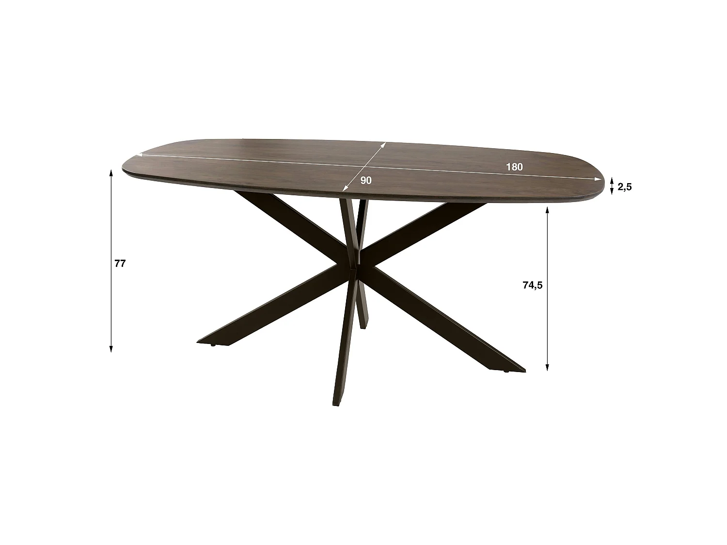 Table à manger bois d'acacia foncé bords arrondis 180 cm NAKO
