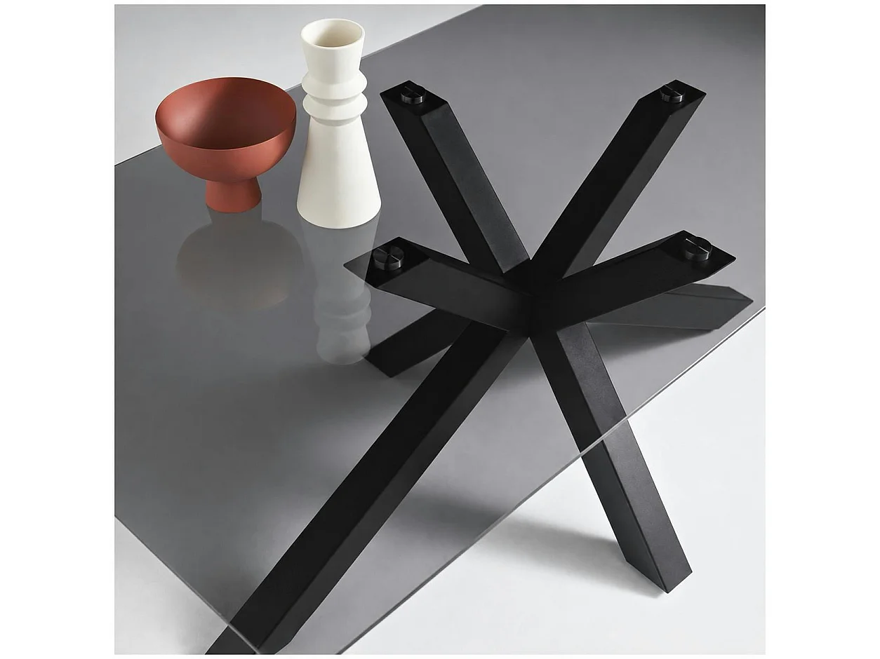 Table à manger verre fumé pied central 180 cm ALBA