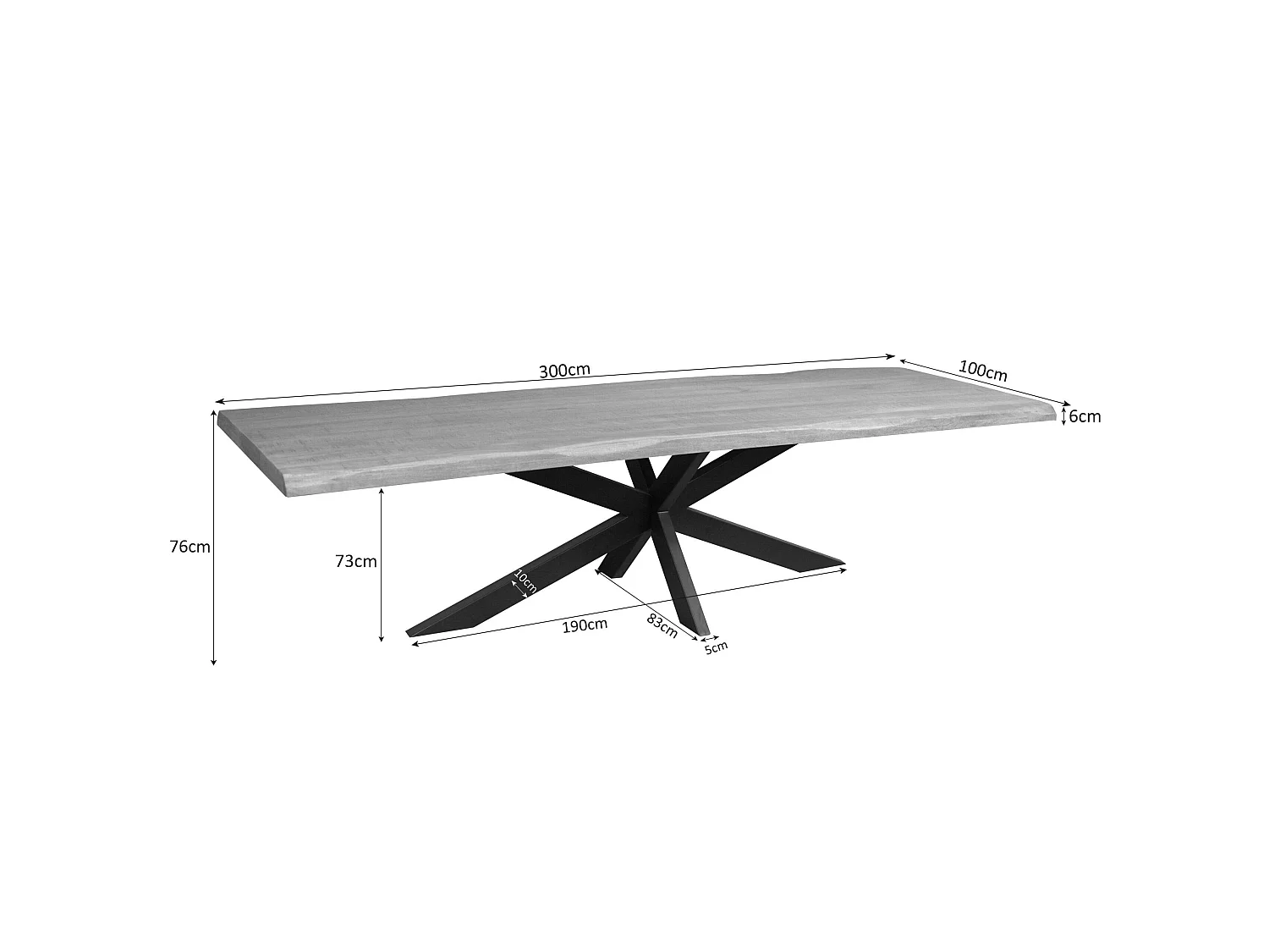 Table à manger en bois à bords naturels 300 cm RIVANO