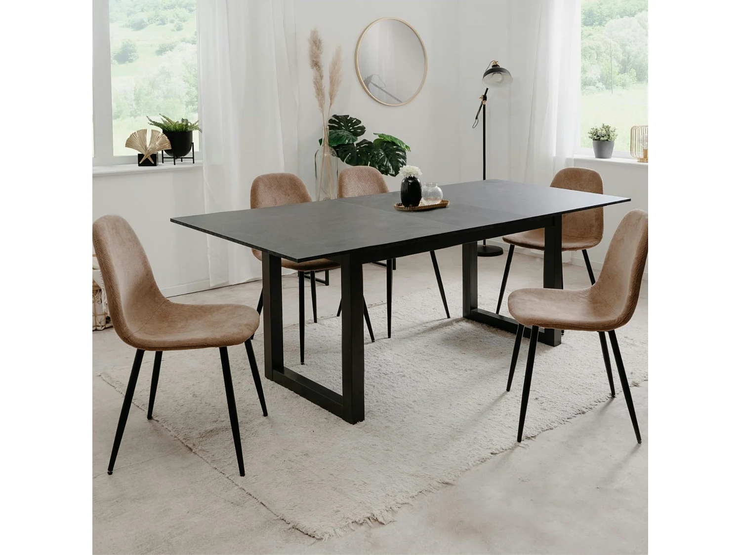 Table à manger extensible effet ardoise 160-200 cm ALVA