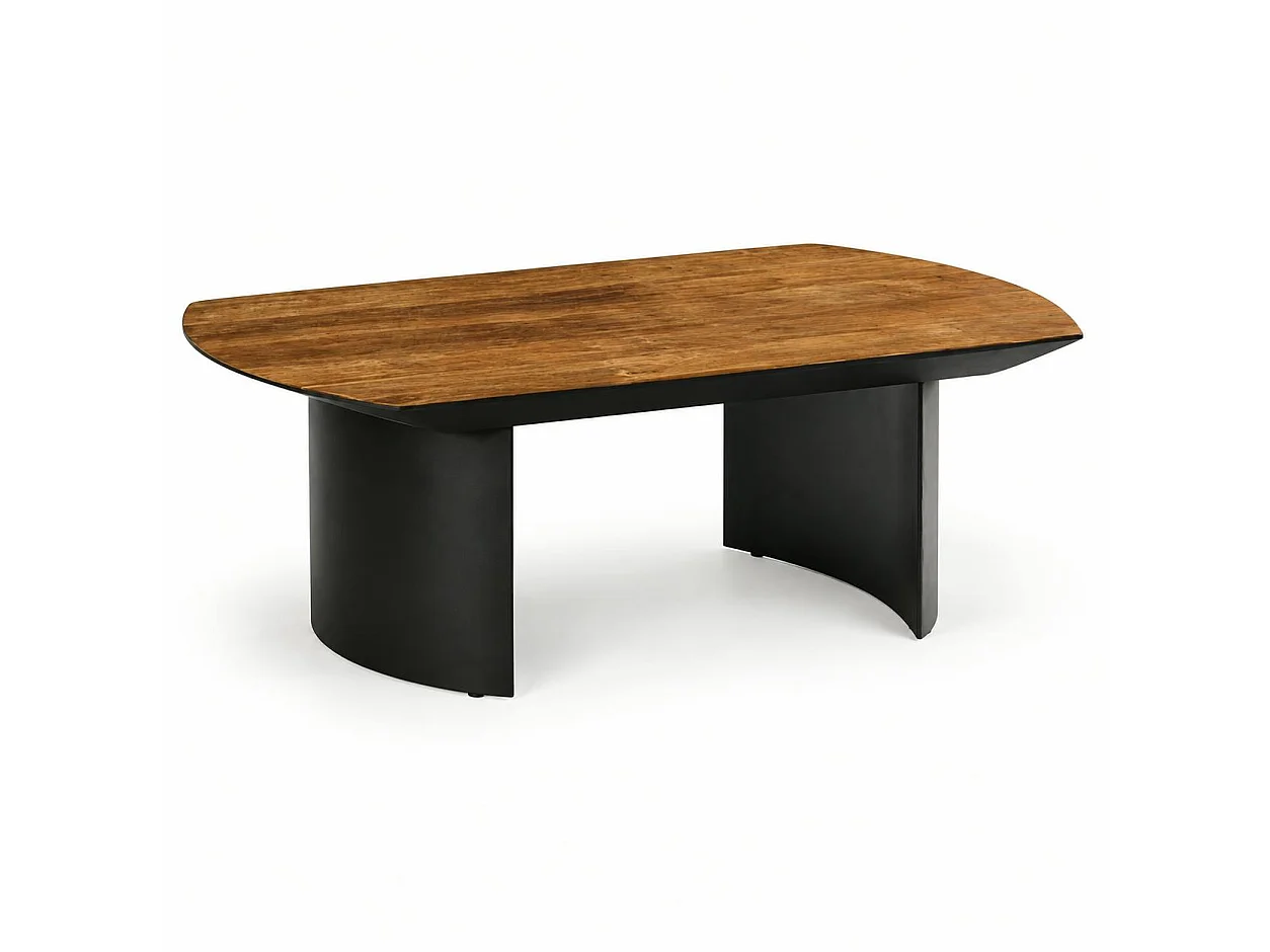 Table basse teck recyclé pieds arrondis noirs TRANI