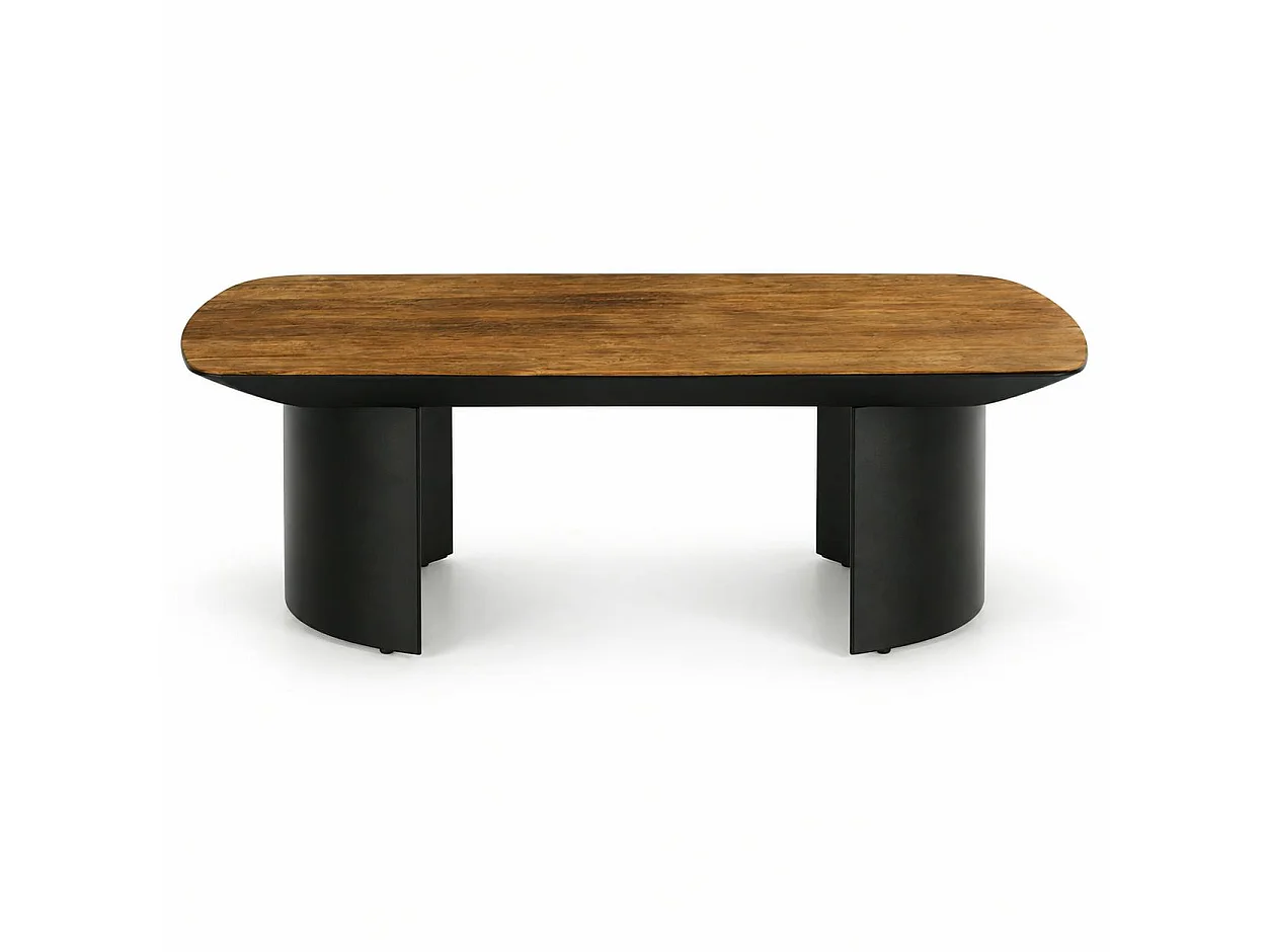 Table basse teck recyclé pieds arrondis noirs TRANI