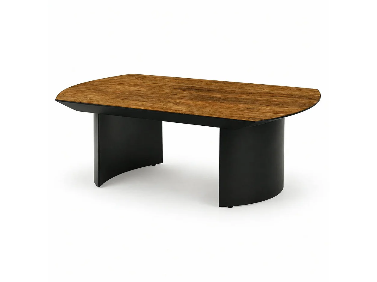 Table basse teck recyclé pieds arrondis noirs TRANI