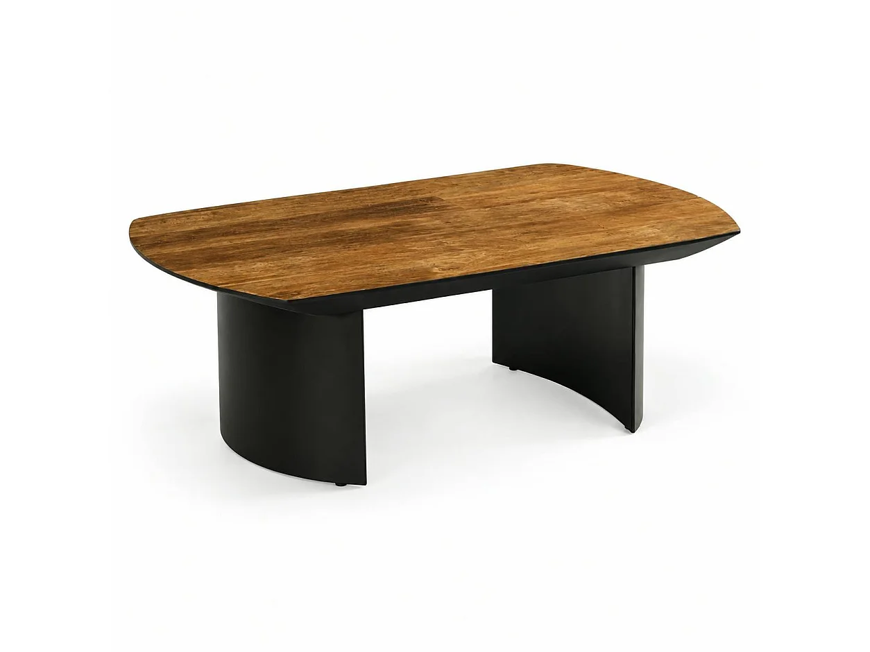 Table basse teck recyclé pieds arrondis noirs TRANI