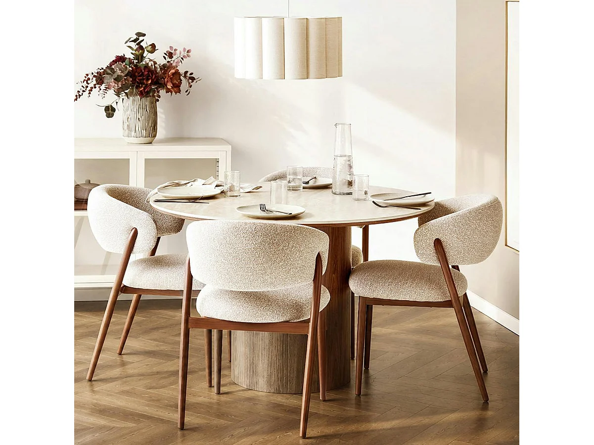 Table à manger ronde en céramique aspect travertin ø120 PRATO
