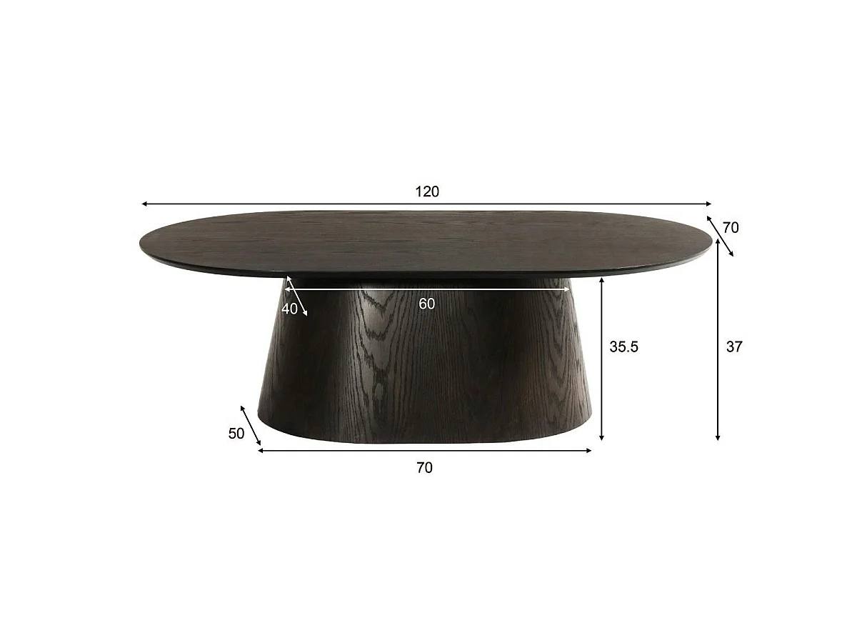 Table basse ovale en chêne brun LOREN