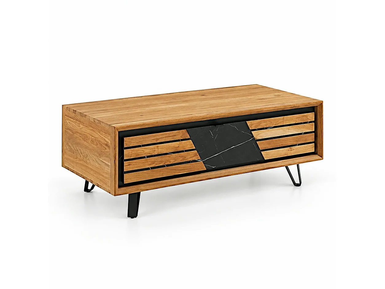 Table basse design en bois de chêne finition miel, 1 tiroir ESSEN
