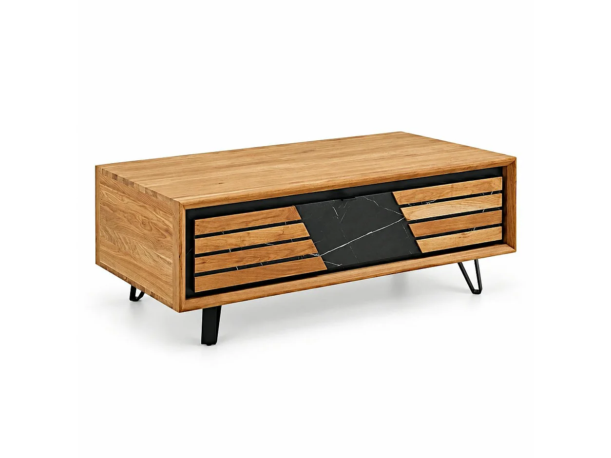 Table basse design en bois de chêne finition miel, 1 tiroir ESSEN