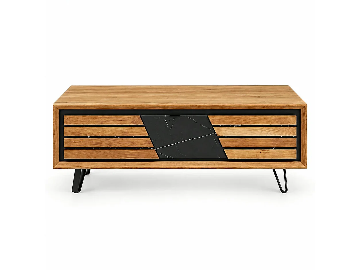 Table basse design en bois de chêne finition miel, 1 tiroir ESSEN