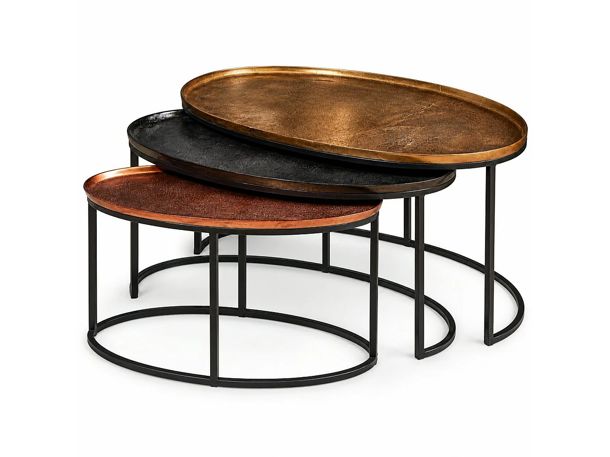 Table basse gigogne ovale aluminium 3 finitions (lot de 3) KANO