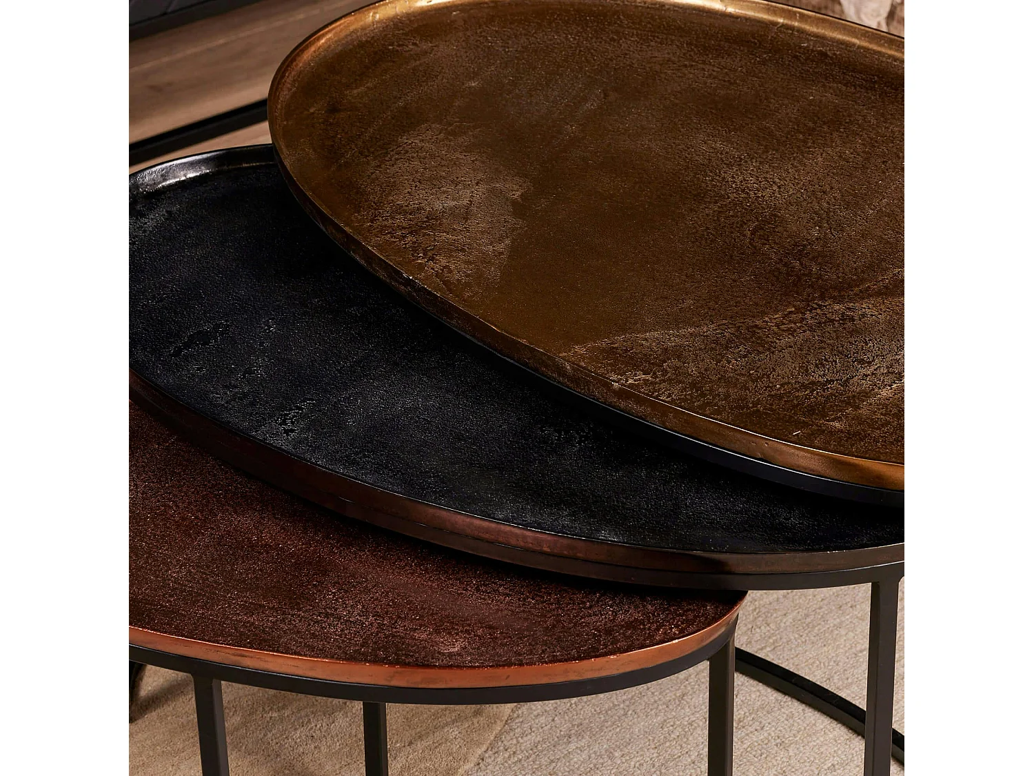 Table basse gigogne ovale aluminium 3 finitions (lot de 3) KANO
