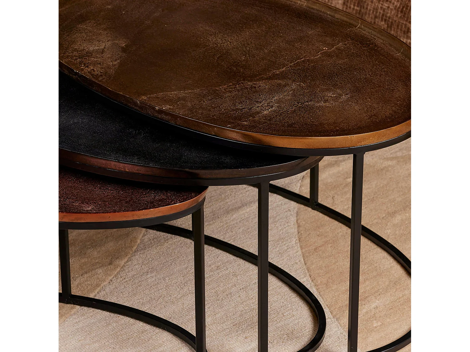 Table basse gigogne ovale aluminium 3 finitions (lot de 3) KANO
