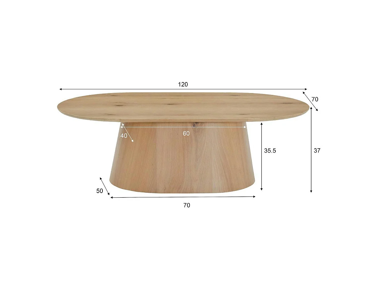 Table basse ovale en chêne clair LOREN