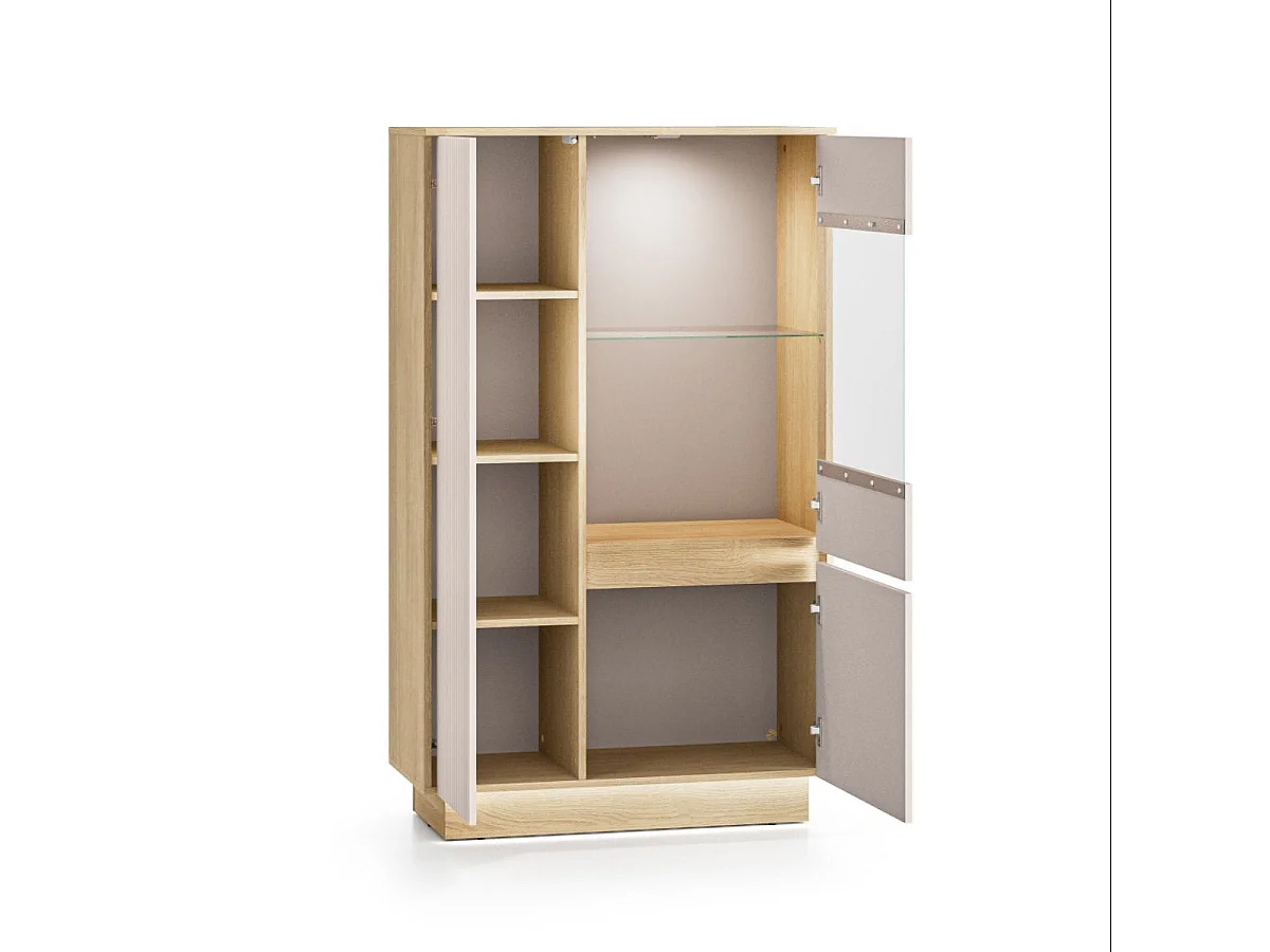 Vaisselier 3 portes LED inclus Elyès Cachemire et Bois