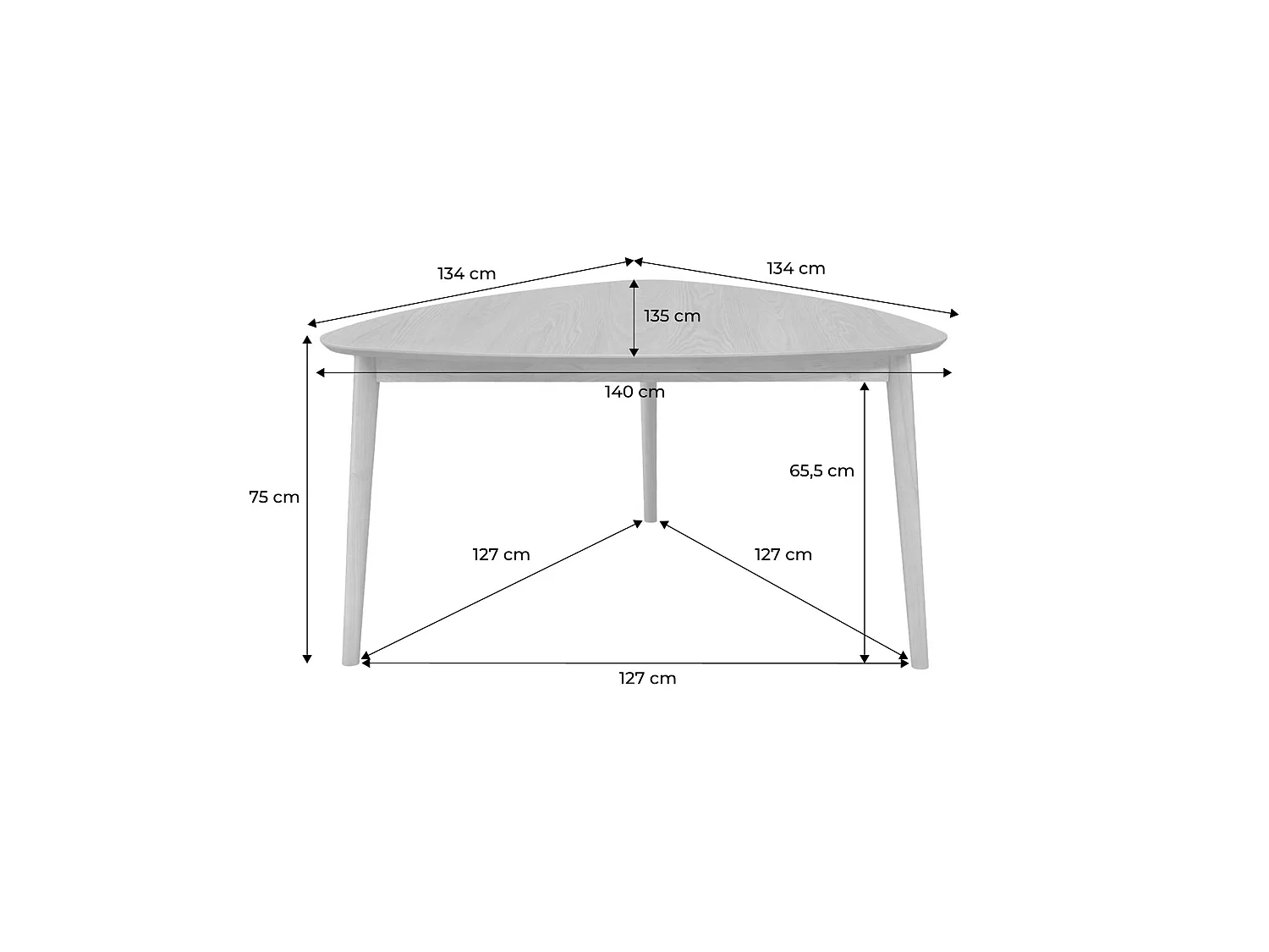 Table à manger triangulaire bois d'hévéa placage chêne 6 places noyer - Ninon