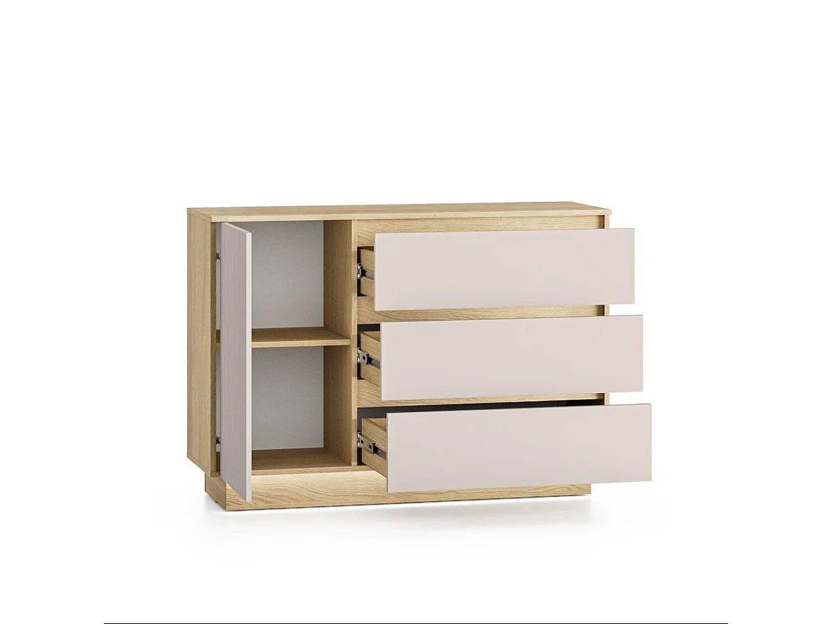 Buffet 1 porte 3 tiroirs LED inclus Elyès Cachemire et Bois