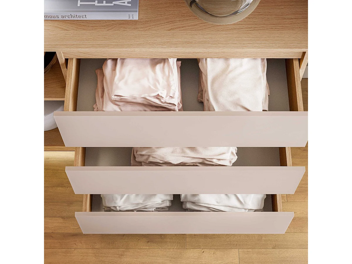 Buffet 1 porte 3 tiroirs LED inclus Elyès Cachemire et Bois