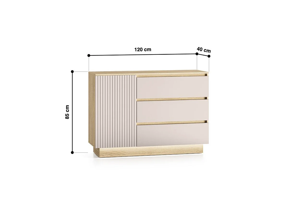 Buffet 1 porte 3 tiroirs LED inclus Elyès Cachemire et Bois