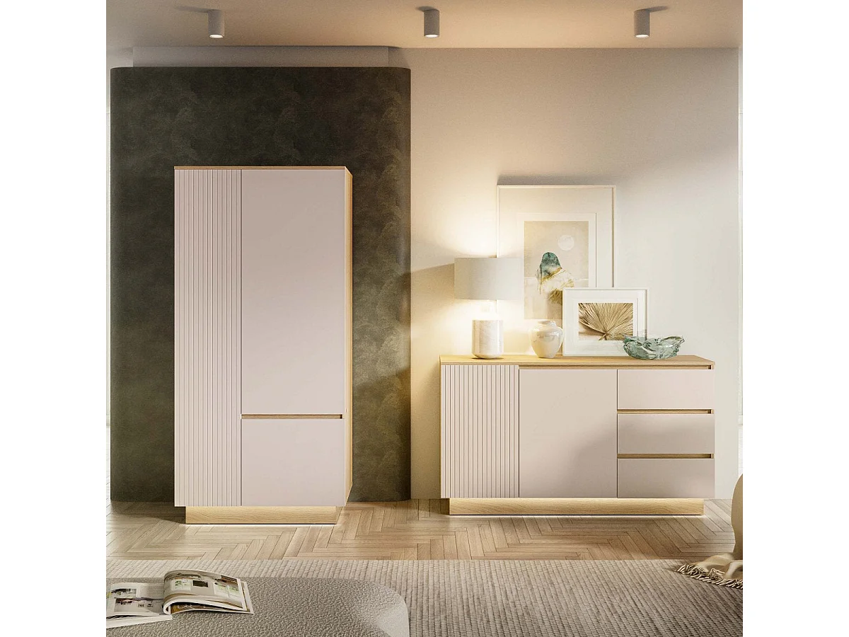 Armoire 3 portes LED inclus Elyès Cachemire et Bois