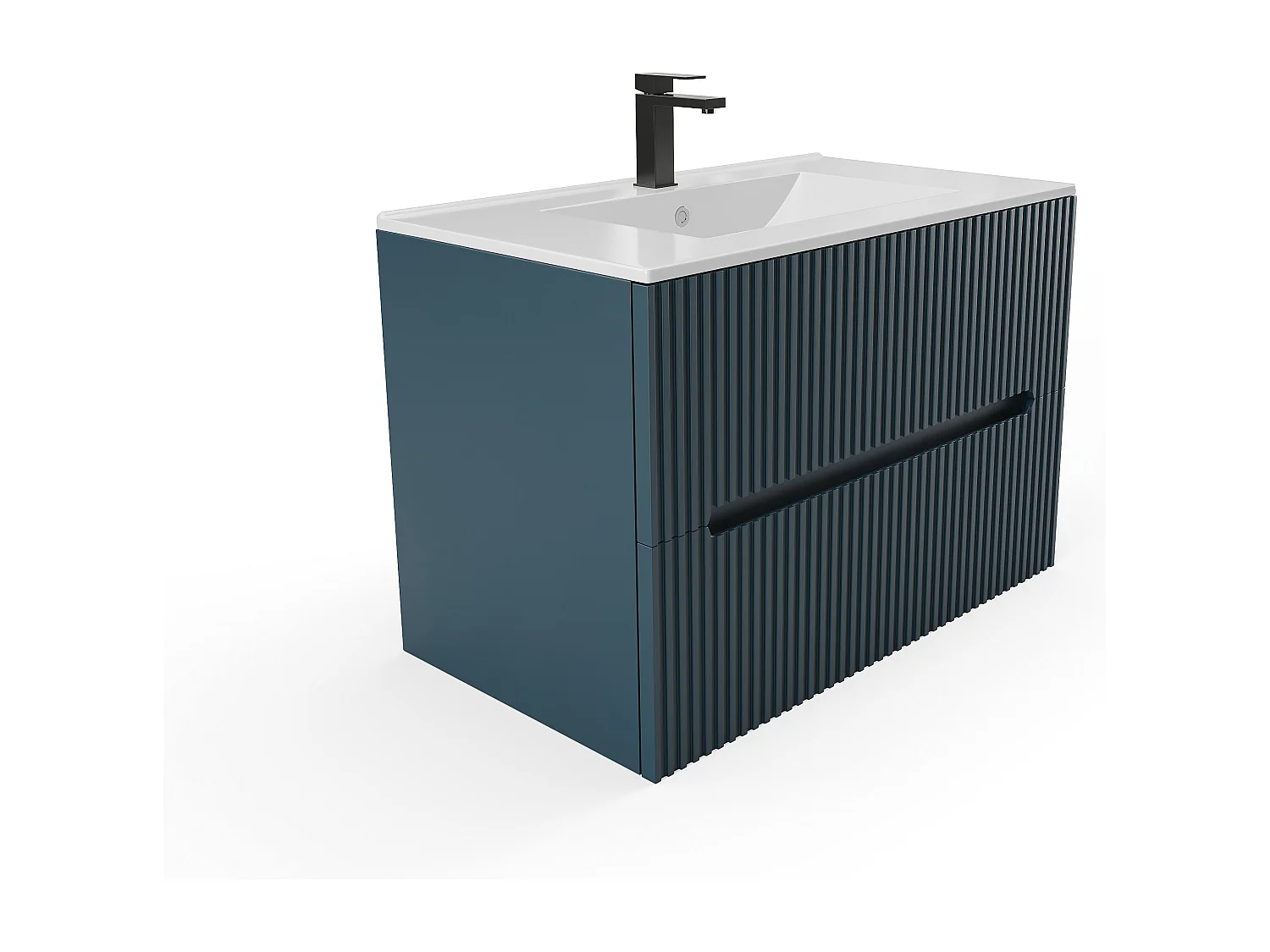 Mobile bagno sospeso con lavabo da incasso e colonna - Scanalato blu - 80 cm - PAVANI