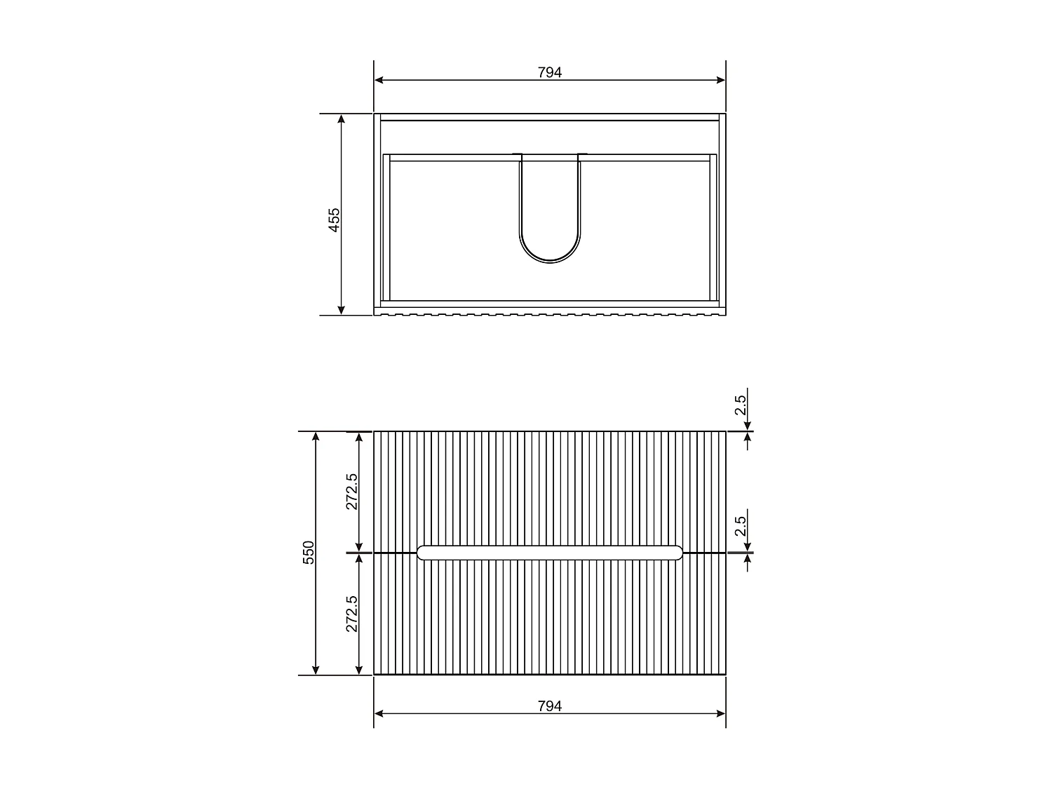 Mobile bagno sospeso con lavabo da incasso e colonna - Scanalato blu - 80 cm - PAVANI