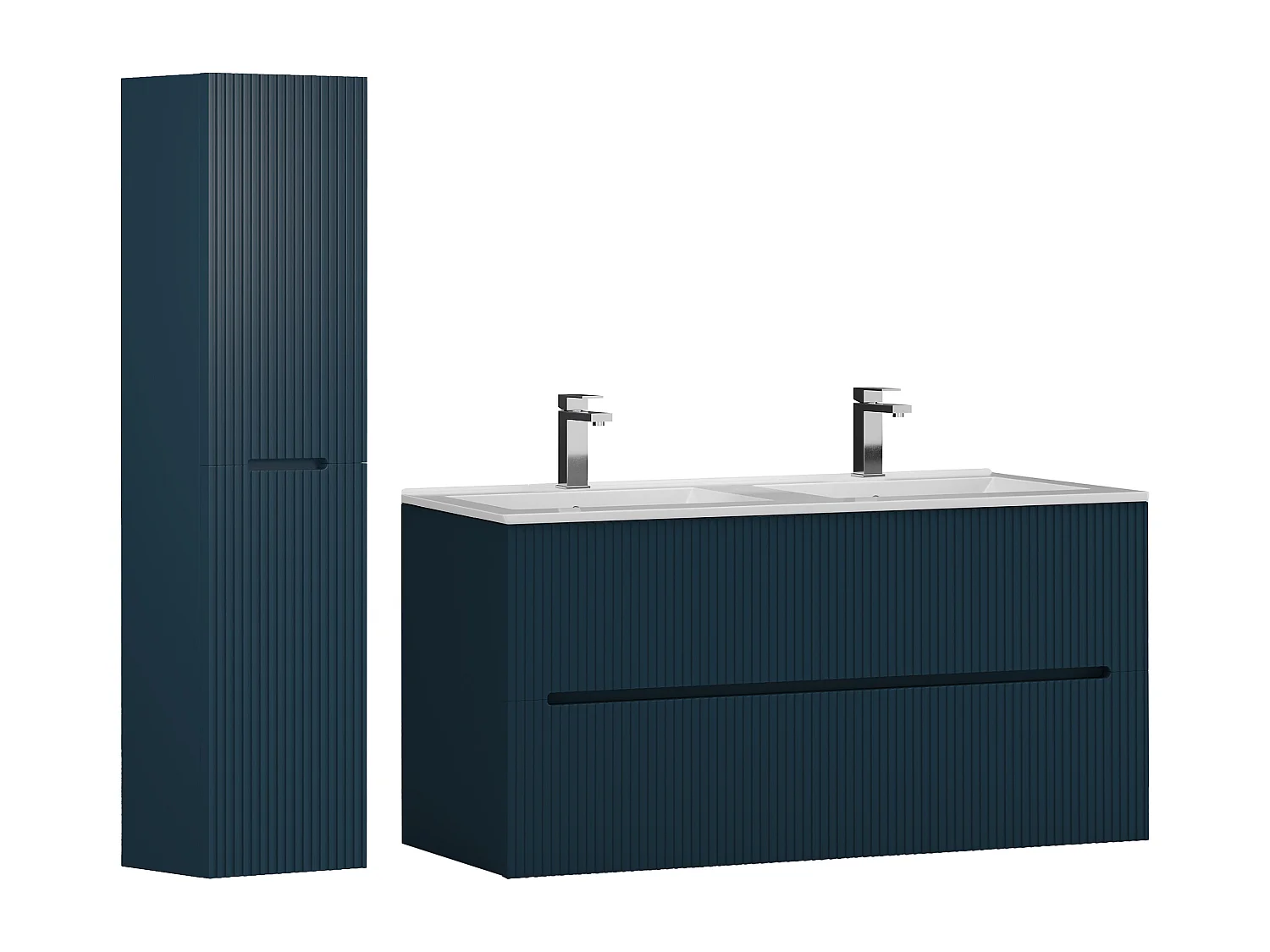 Mobile bagno sospeso con lavabo da incasso e colonna - Scanalato blu - 120 cm - PAVANI