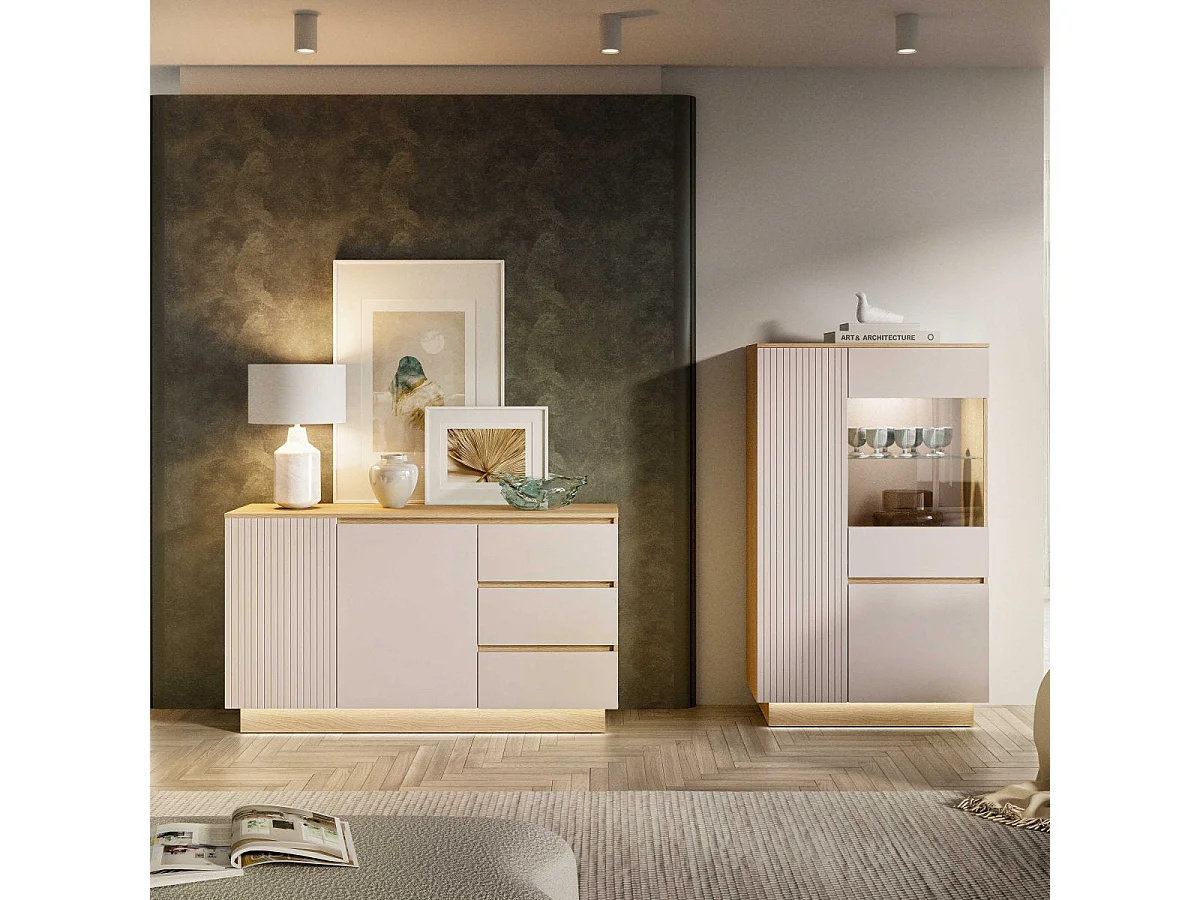 Skänk 2 dörrar 3 lådor LED ingår Elyès Kashmir och Trä