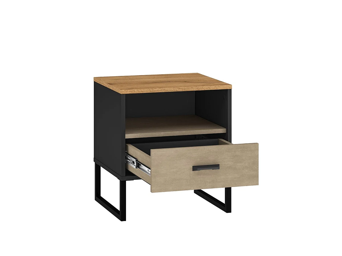 Nachttisch 1 Schublade Zoran Schwarz und Holz