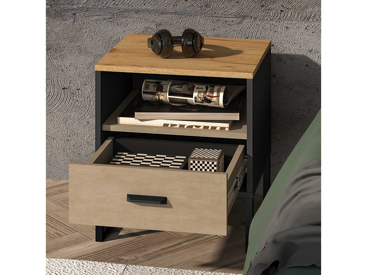 Nachttisch 1 Schublade Zoran Schwarz und Holz