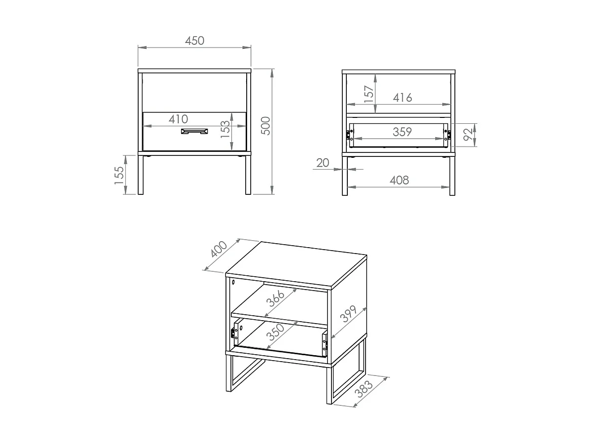 Nachttisch 1 Schublade Zoran Schwarz und Holz