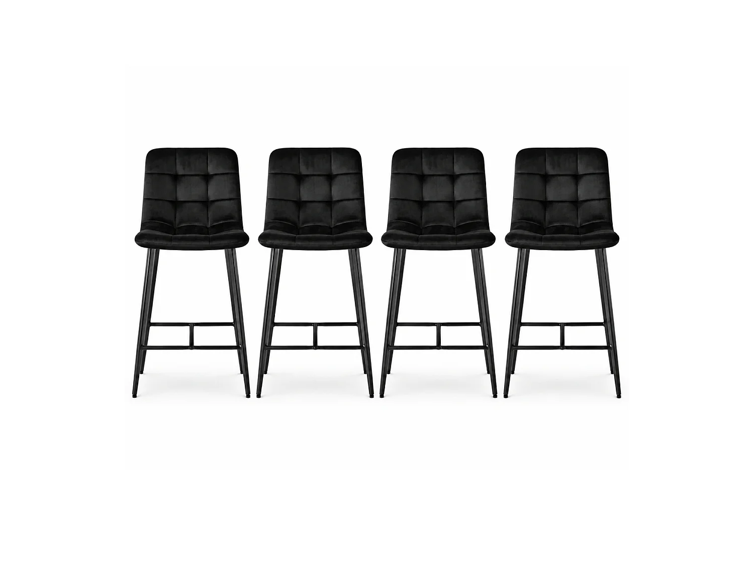 Erica Plush Velvet Comfort Bar Stools - Set of 4 - Black