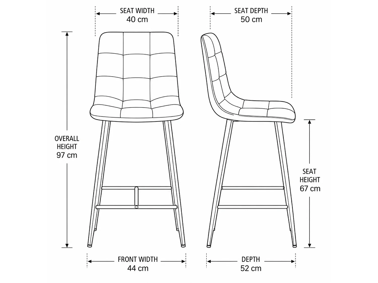Erica Plush Velvet Comfort Bar Stools - Set of 4 - Black