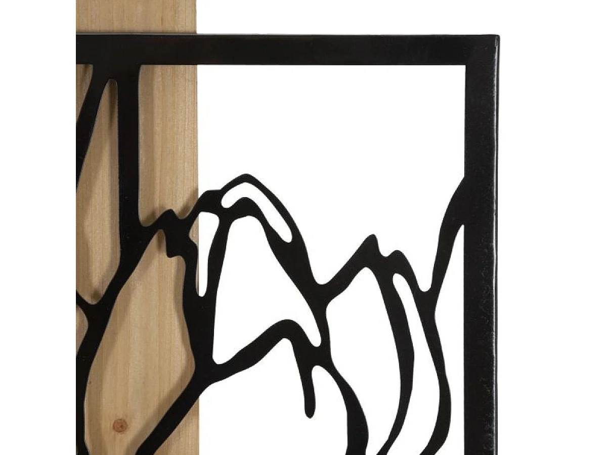 Décoration murale fleurs métal 60x90 cm Noir et Bois