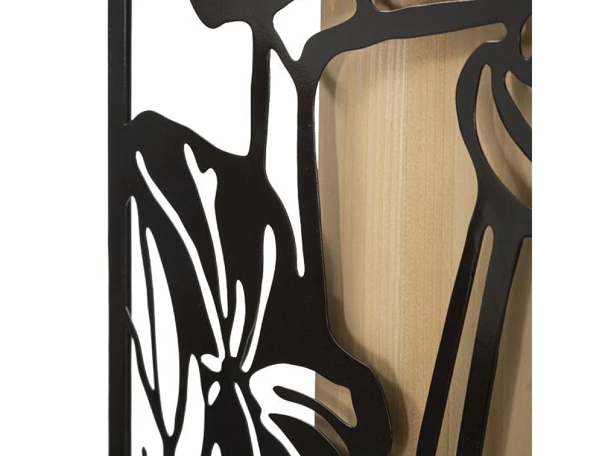 Décoration murale fleurs métal 60x90 cm Noir et Bois