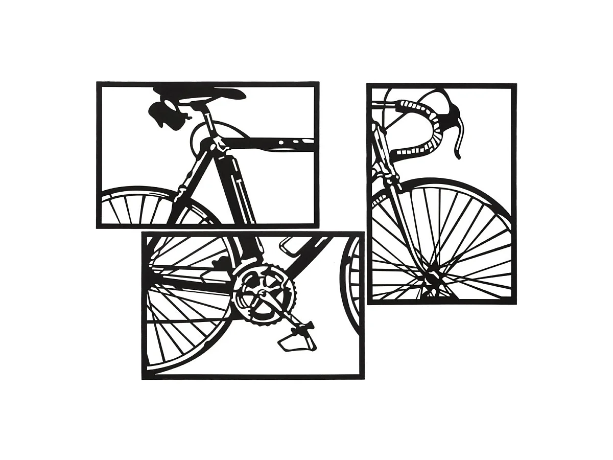 Ensemble de 3 décorations murales vélo métal 40x60 cm l'unité Paris Noir