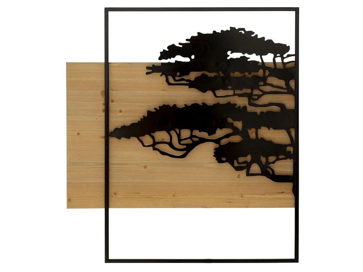 Ensemble de 3 décorations murales triptyque arbre métal 204x80 cm Sarabi Noir et Bois