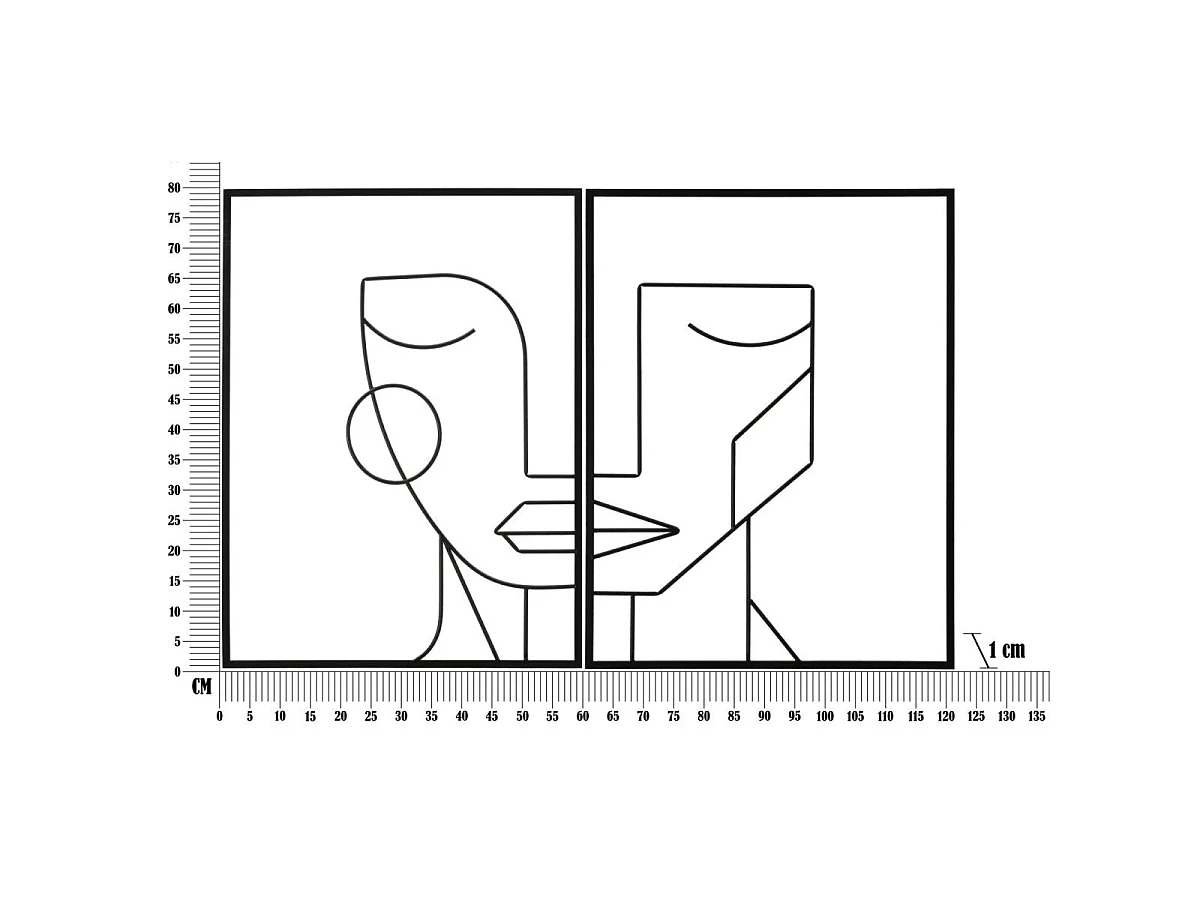 Ensemble de 2 décorations murales visage métal 60x80 cm Shella Noir