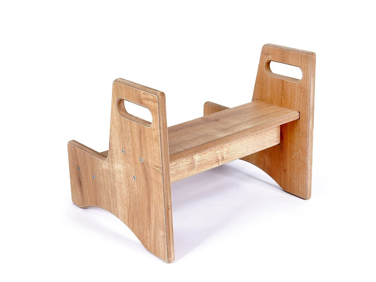 Kinder 2-Stufen Eichen-Finish Tritthocker mit Griffen - MAEL