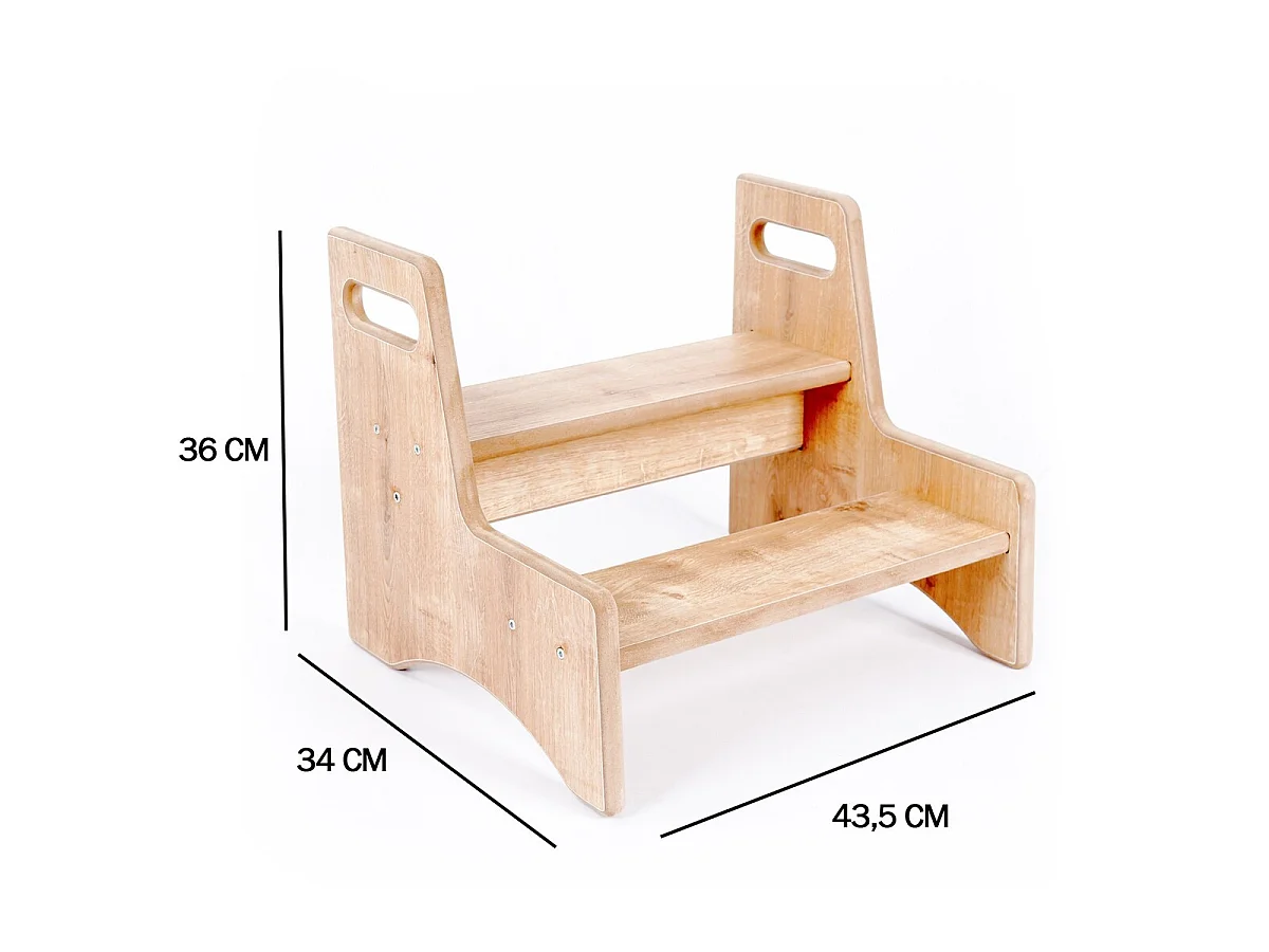 Kinder 2-Stufen Eichen-Finish Tritthocker mit Griffen - MAEL