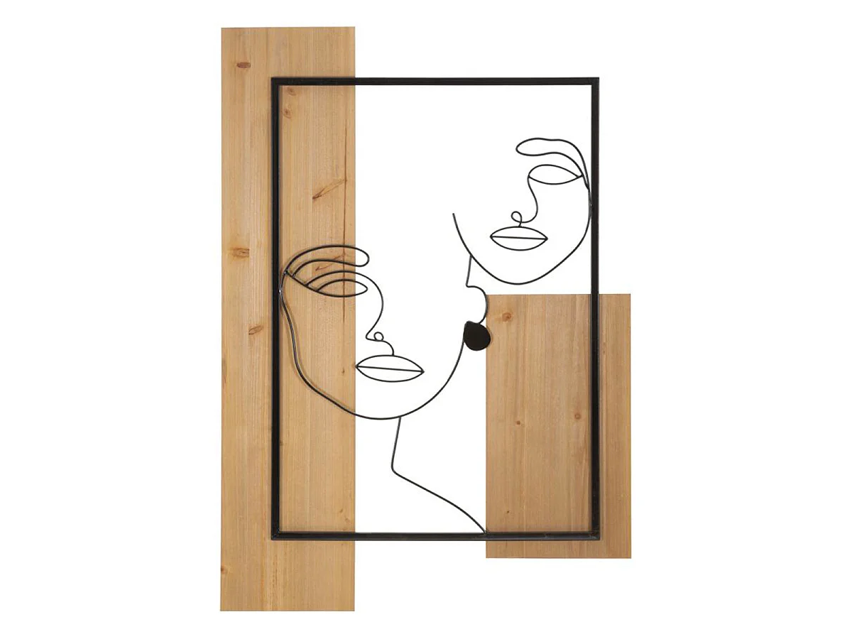 Décoration murale Line Art visage femme métal 63x90 cm Celina Noir et Bois
