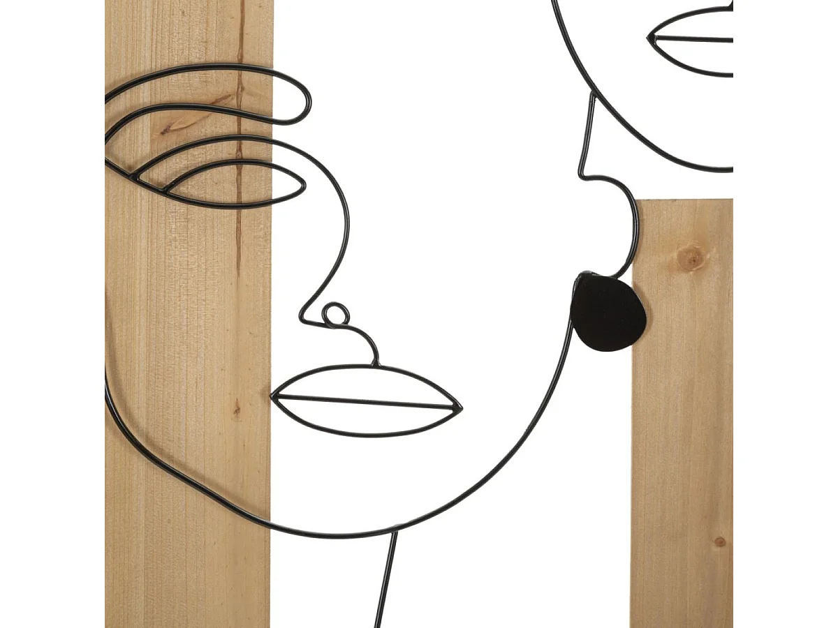 Décoration murale Line Art visage femme métal 63x90 cm Celina Noir et Bois