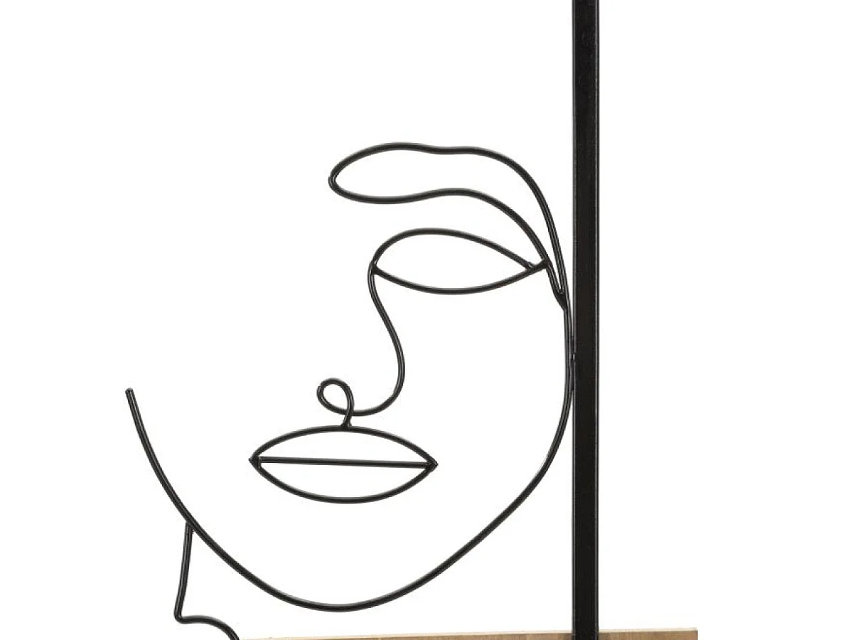 Décoration murale Line Art visage femme métal 63x90 cm Celina Noir et Bois
